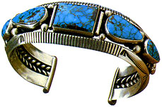 Silver and turquoise bracelet, by Ray Tracey - Click Image for More!