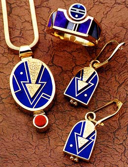 Inlaid 14K gold jewelry, by Ray Tracey - Click Image for More!