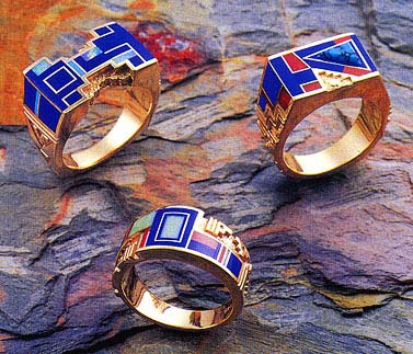 Inlaid 14K gold rings, by Ray Tracey - Click Image for More!